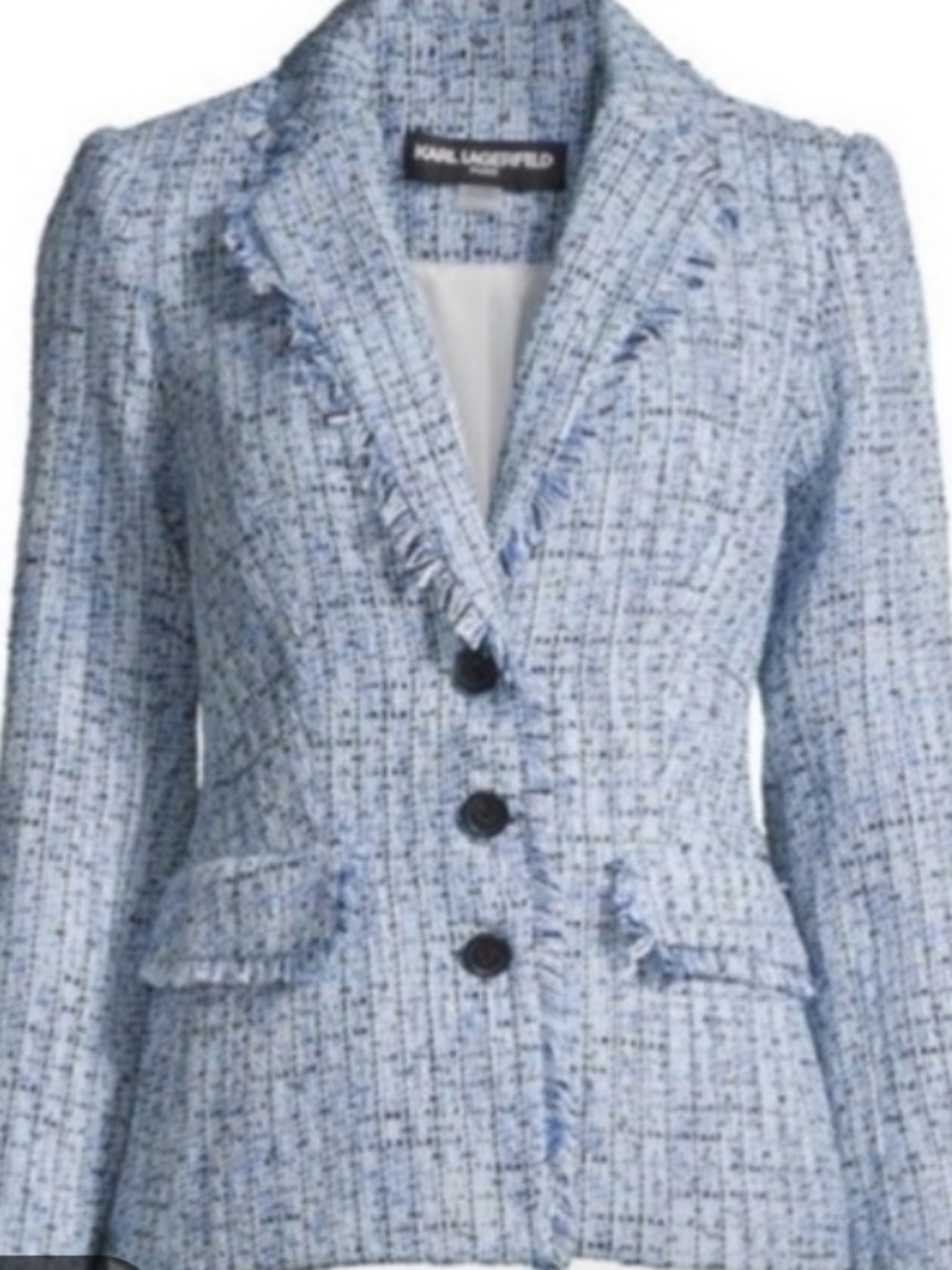 KARL LAGERFELD Tweed Boucle Light Blue Jacket - Size 2 Chanel Style